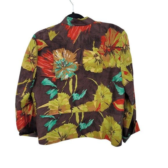 Vtg Womens Petites Silk Fall Floral Open Front Jacket Sz PL Multicolor Statement - Picture 6 of 9